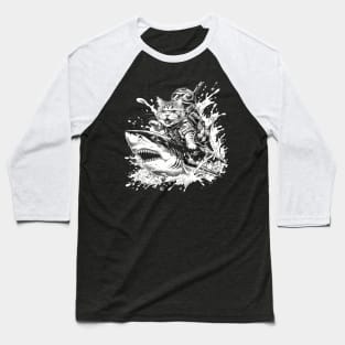 Meow-tastic Safari Riding Sharks Baseball T-Shirt